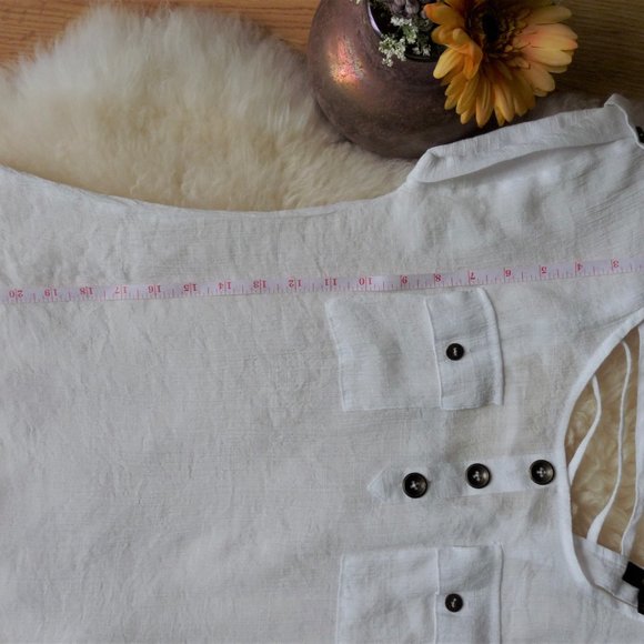 Short Sleeve Blouse Open Back, White - Picture 6 of 7